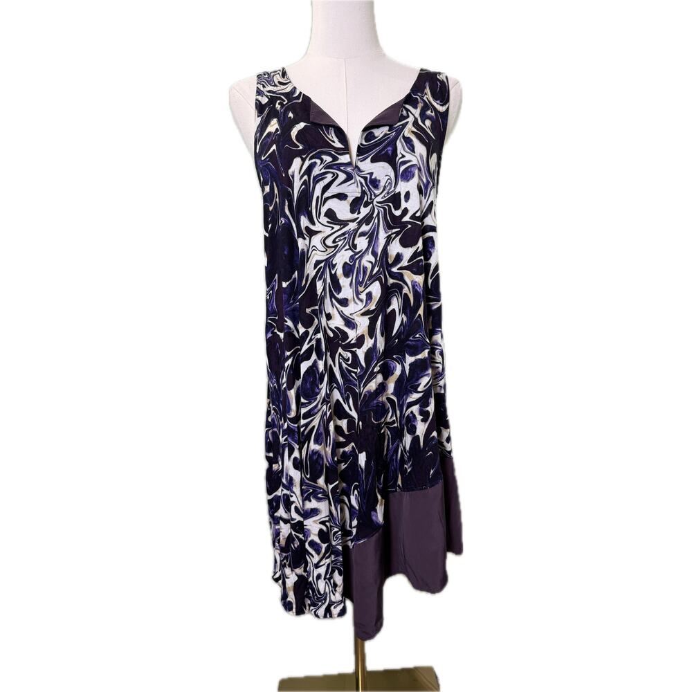 Simply Vera Asymmetrical Deep V-Neck Sleeveless Dress, Purple/Plum/Ivory, Medium